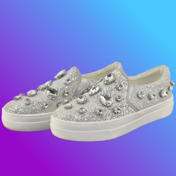 AZALEA WANG Stunning Jeweled Silver Platform Sneakers with Box Sz 8 - Picture 2 of 5